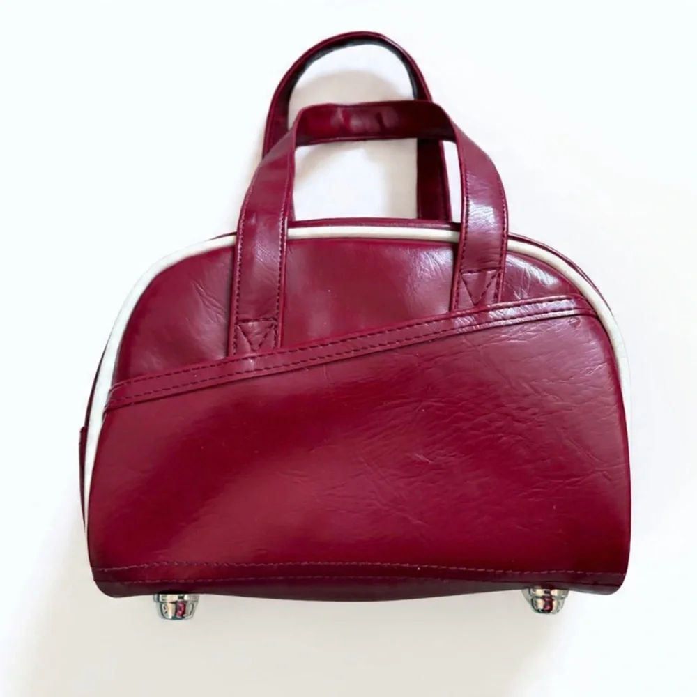 Y2K Ocean Pacific | Maroon Mini Bowling Bag with White Accents - Picture 3 of 4
